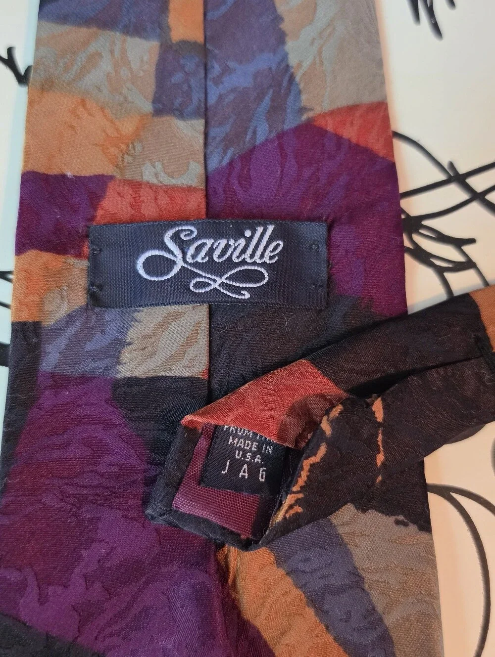 Vintage Saville Silk Tie Mens Multicolor Abstract Geometric Retro 90s USA